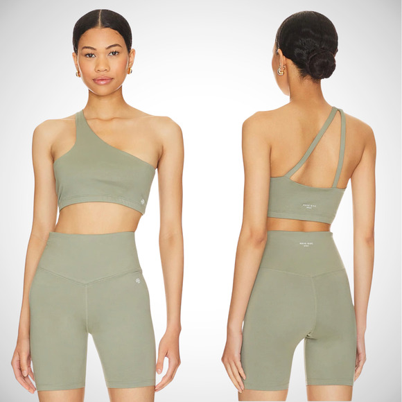 ANINE BING SPORT Jules Sports Bra Asymmetrical Design Artichoke Green size Small - Picture 1 of 11